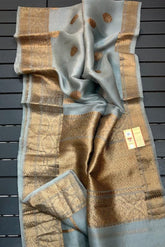 Kora Organza Banarasi Saree - Grey Red - Saree - Aakritee - S10569